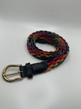 Source Unknown Multicolor Braided Women's Belt with Black Trim and Gold Buckle